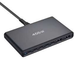 GaN3 455W – Ultra Dun – USB‑C – USB-A – Snellader – Desktop Oplader – 100W PD Fast Charging – Voor Laptop & Smartphone