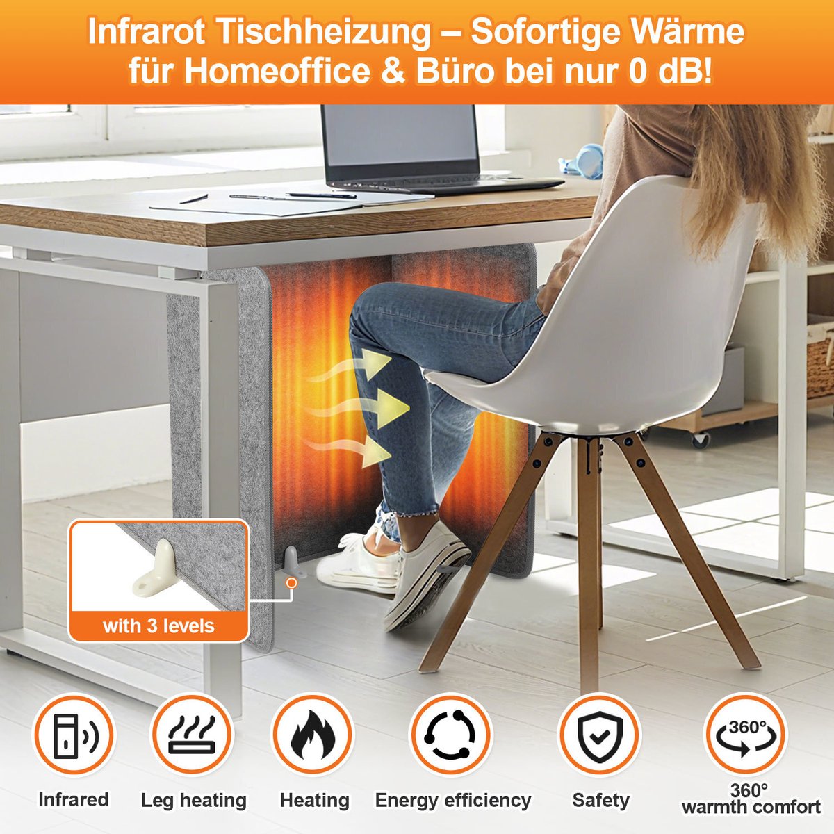 Vouwbaar infrarood paneel met 3 warmtestanden , 205W ,Verplaatsbaar ,Mobiel ,Gericht bijverwarmen,Infrarood verwarming – foto 6