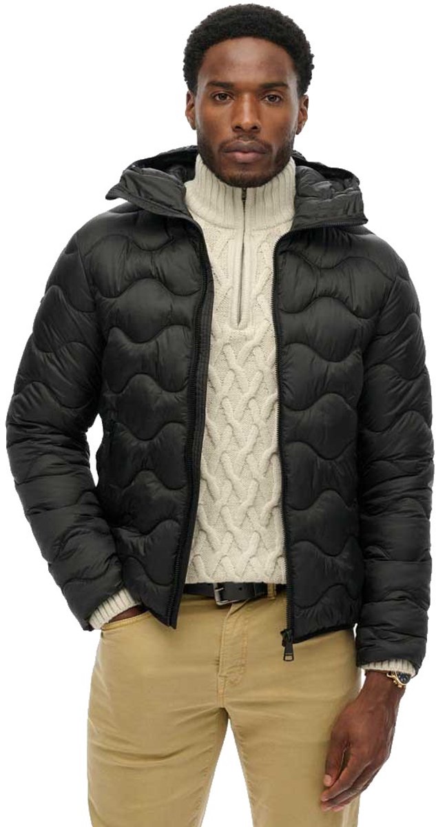 Superdry Gewatteerde jas met capuchon en golvend patroon Heren Gewatteerde jassen Zwart