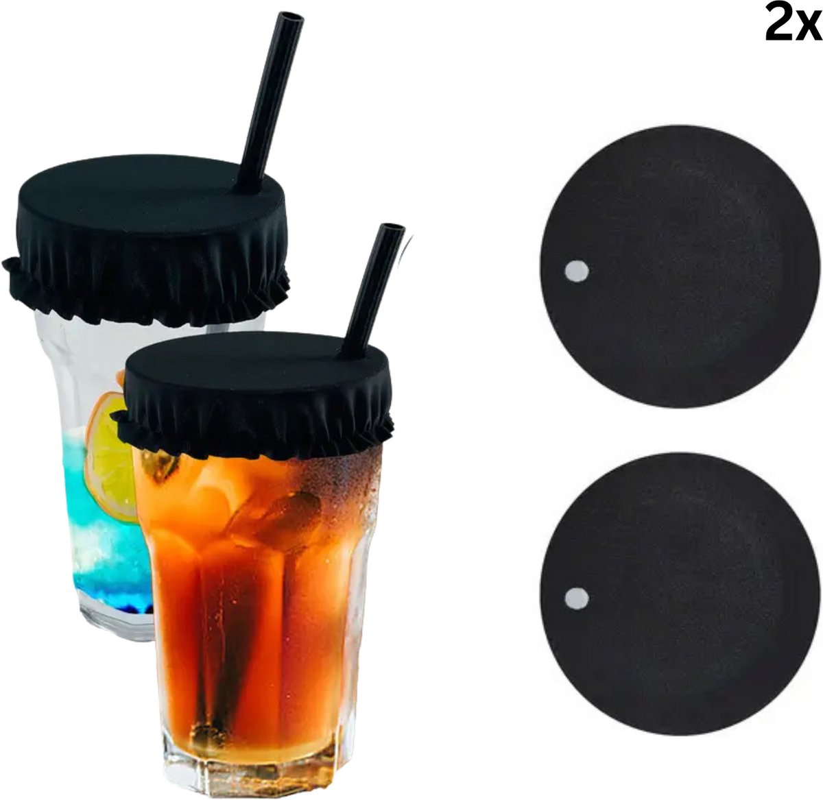 FA-VE Drinkcover - 2 stuks - Drinkbeschermer - Drinkbeker Deksel - Herbruikbare bekerbeschermer - Zelfverdediging - Zwart