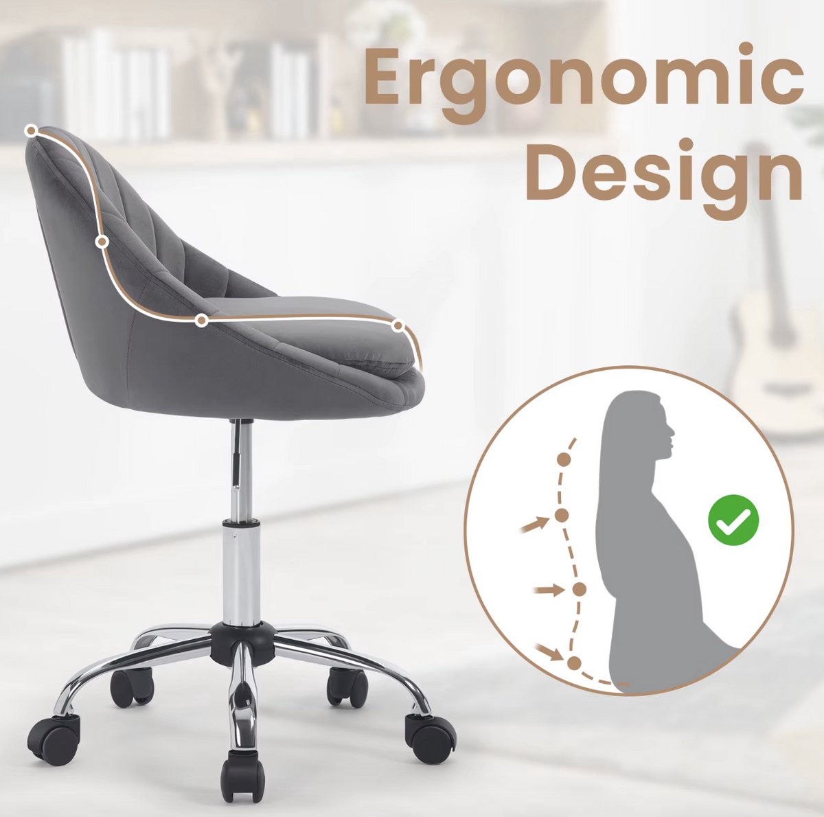 J&R Stoel - Kaptafel stoel - Fluwelen Bureaustoel - afbeelding 2