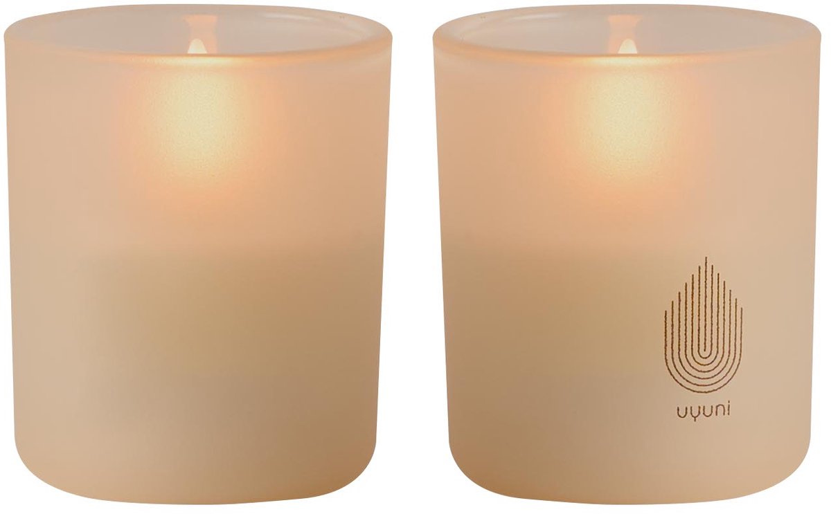 Uyuni Led kaars in glas - 2 stuks - 6 cm x7 cm - Beige