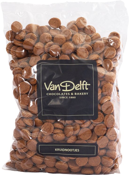 Grote zak Van Delft kruidnoten met logo.