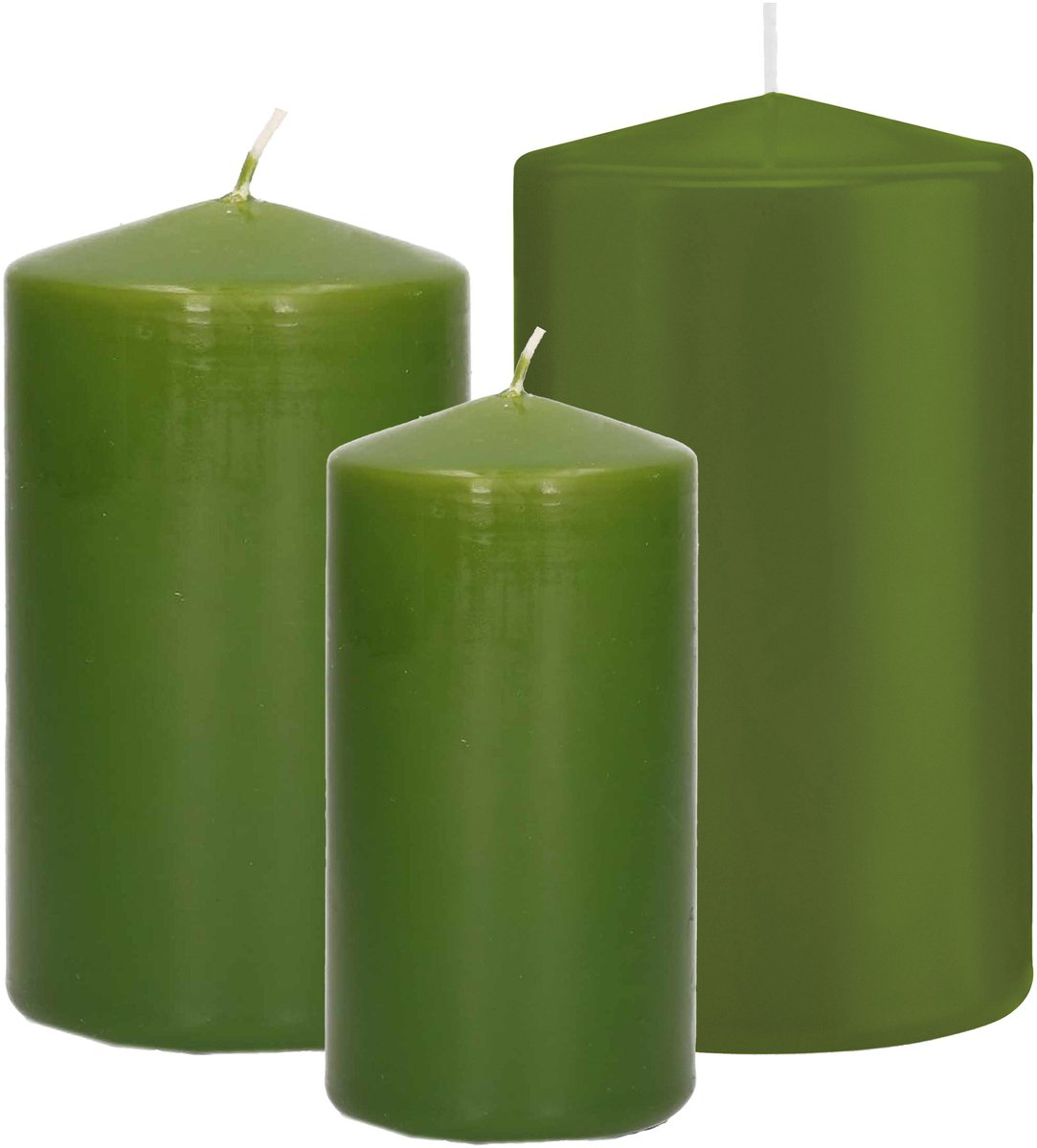 Trend Candles Stompkaarsen set 6x stuks - olijfgroen - 10-12-15 cm