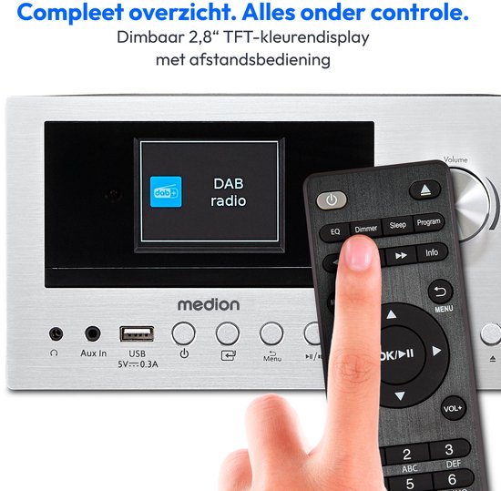 MEDION P85003 Micro audiosysteem (internetradio, DAB+, PLL FM-radio, Bluetooth, USB-aansluiting, AUX, 2x150 W) zilver van Merkloos — afbeelding 2