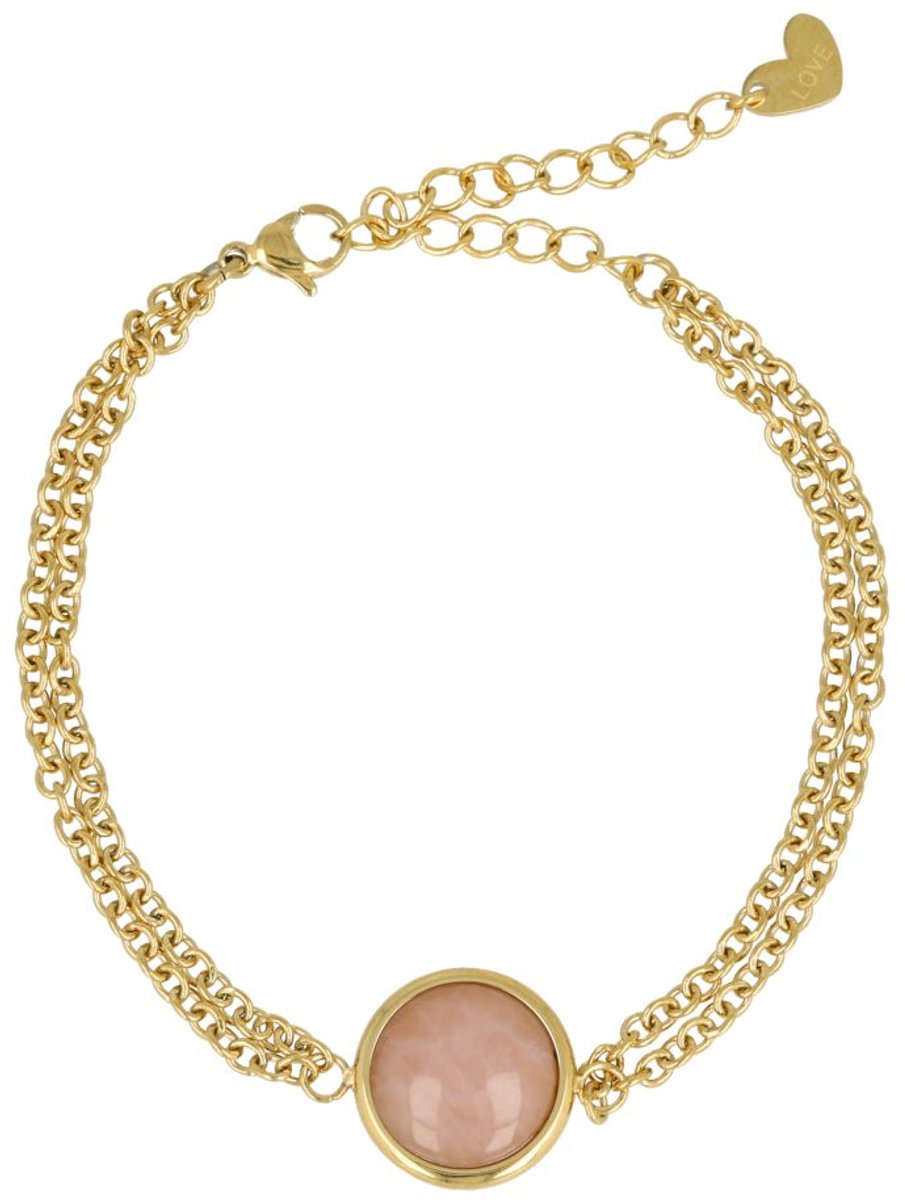 My Bendel - Dubbele Armband met Ronde Edelsteen • Rose Quartz - met Luxe Cadeauverpakking | Sieraden Voor Dames