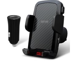 Serve FM Transmitter & Telefoonhouder Auto - Bluetooth Carkit voor Muziek - Telefoonhouders Auto Accessoires - Ventilatie Houder