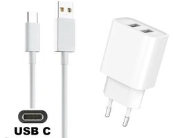 OneOne 2.4A lader met 2 poorten + 0,50m standaard USB C kabel. Oplader adapter past op Motorola Moto G6, G6 Play, G6+, G7, G7 Power, G7+, G8+, G8 Power, G9 Play, G10 Power, G13, G23, G30, G40, G50, G52, G60, G60s, G70, G73, G100