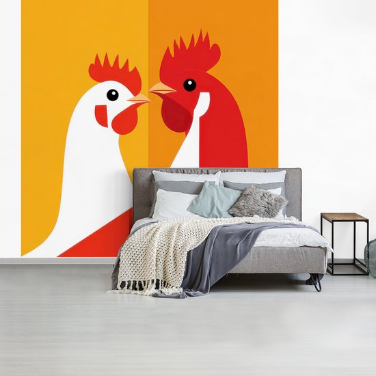 Behang - Fotobehang Kippen - Oranje - Vlakken - Breedte 240 cm x hoogte 240 cm