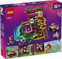 Achterkant van de LEGO Friends Pandaopvang doos met details van de set, minifiguren en panda's.