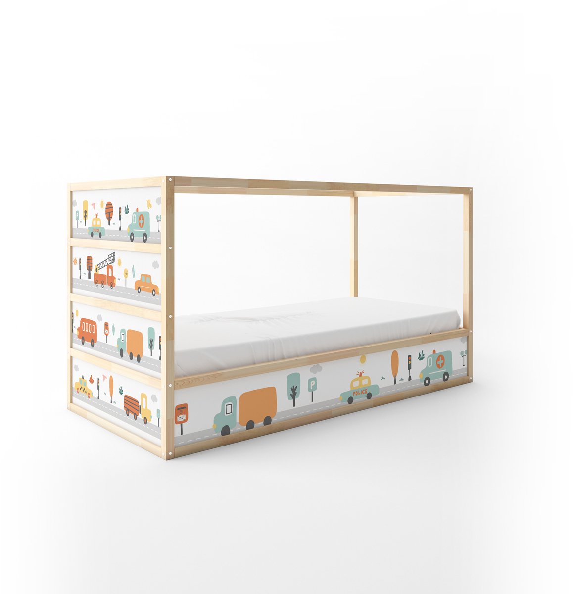 Sticker Ikea Kura Bed - Little Town - Laag 4x kort 1x lang - Ikea Kura Stickers - Stickers voor je bed - Kids-ware Lifestyle
