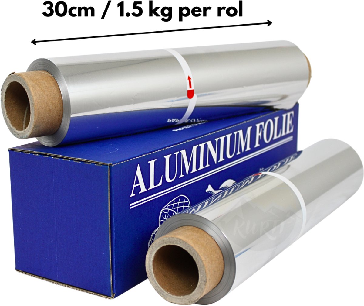 KURTT - 1 rol Aluminiumfolie in cutterbox 30 cm x 125 m, 14 mic + Doos / 1,6 kg