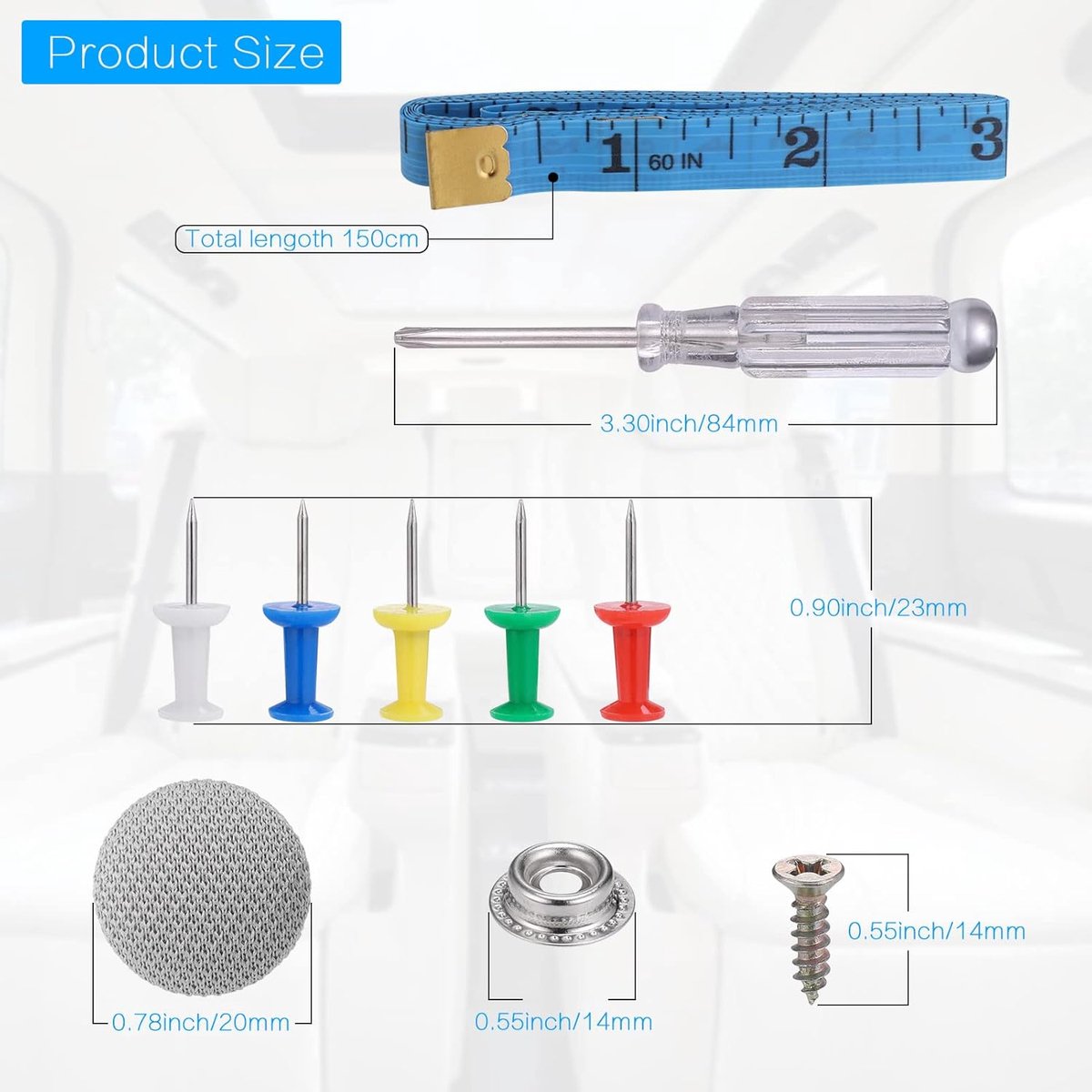Autobekleding Reparatie Kit - 65 stuks dakbekleding klinknagels - Met schroevendrader en meetlint - Voor auto plafond reparatie - Voor automobilisten en doe-het-zelvers thumbnail 2