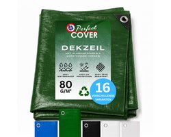 Perfect Cover® Essential Afdekzeil - 6 x 8 m - Groen - 80 g/m² - Scheurbestendig en Waterbestendig Zeil voor Buiten Tuinmeubelen, Aanhanger of Zwembad - Multifunctioneel als Grondzeil of Autohoes - Met Metalen Zeilringen