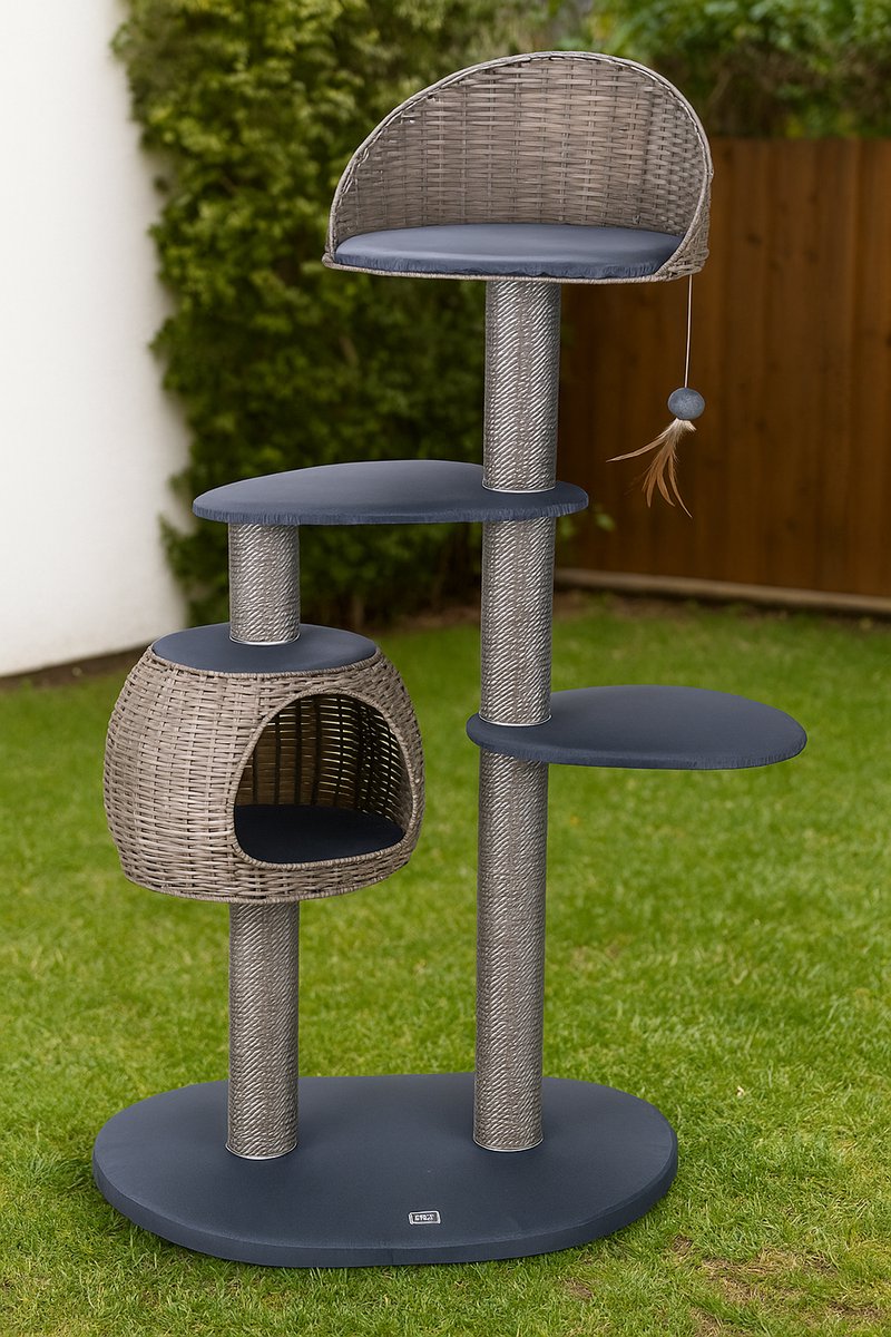 Imperatoris – Krabpaal Misty – Krabpaal voor Katten – Krabpaal voor Grote Katten – Rotan – Kattenkrabpaal – Kattenboom – Krabpalen – Kattenhuis – Weerbestendige – 77 x 57 x 160 cm – Grijs