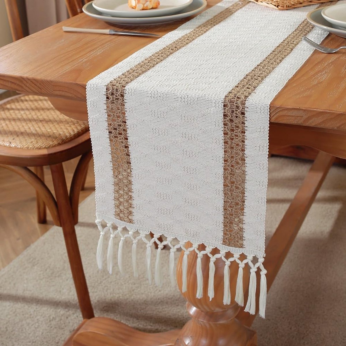 Tafelloper C30 - Katoen-Linnen - Wit - 30 x 240 cm - Boho & Rustiek