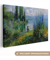 Tableau sur toile 120x80 cm - Décoration murale Fleurs - Lac - Montagnes - Vert - Décoration murale salon - Décoration chambre - Accessoires chambre - Peintures sur toile