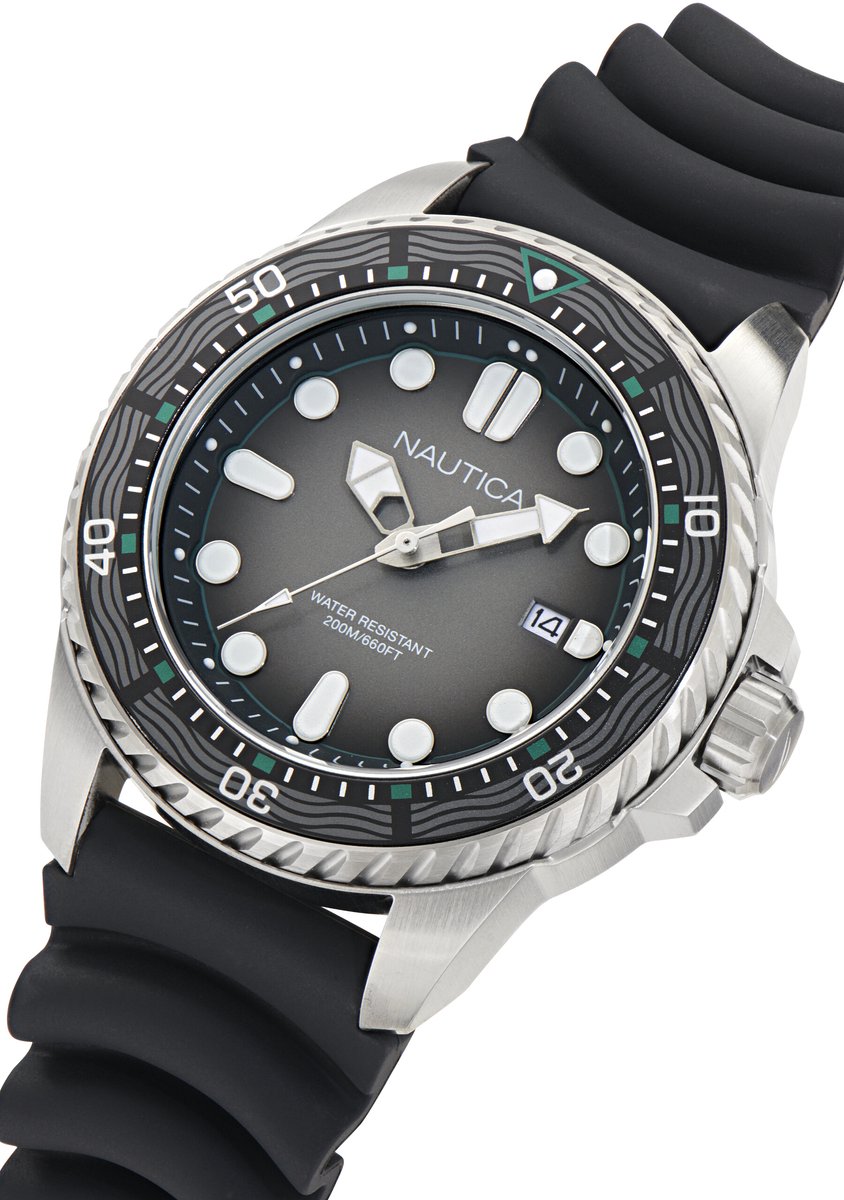 Nautica Nct Sea Dive Quartz Analoog Horloge Zwart Material 100% Roestvrij Staal 100% Siliconaarmband 44 mm NAPSDF501