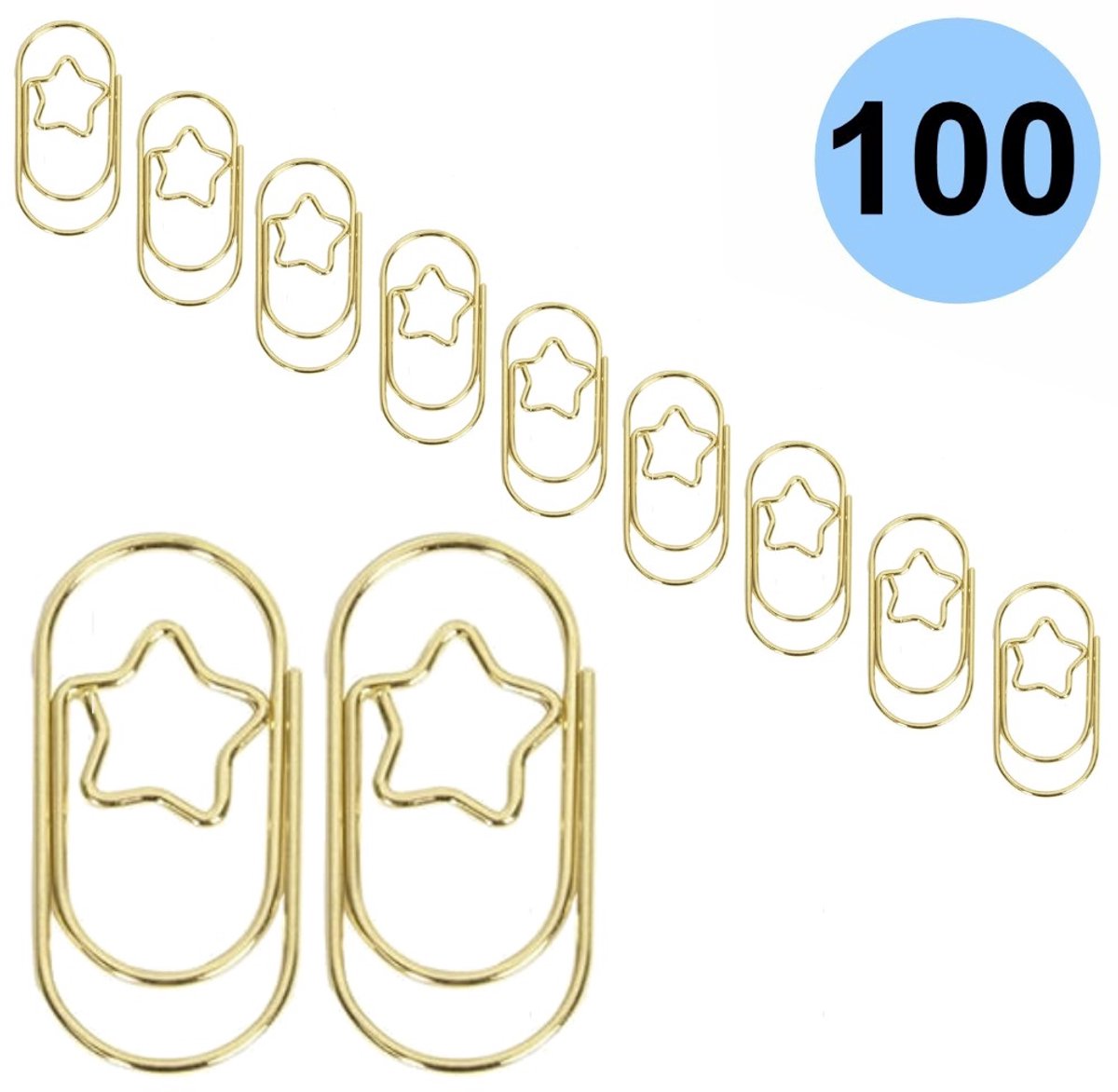 Fako Bijoux® - 100x Mini Paperclip Ster Goud - Goudkleurige Sterren Paperclips - Clip Ster Goud - Sluitclip - Paperclip - Papierklem - Cadeauverpakking - Trouwen - Geboorte - 100 Stuks