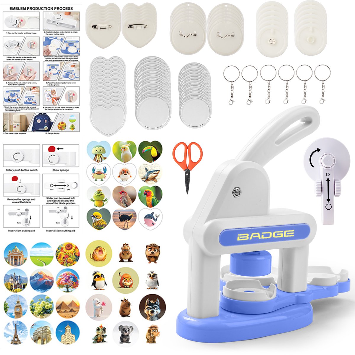 Creatorally Eenvoudige Button Maker Machine - Geschikt voor Kinderen - 35mm - 55mm - Hartvormige - Installatievrij - pin maker - Badge Maker Machine - Blauw