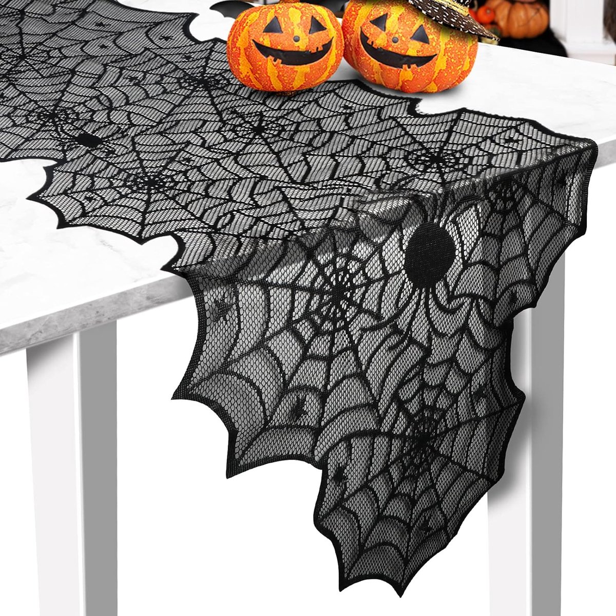 Halloween tafelkleed - Halloween Decoratie - Zwarte kanten spinnenweb tafellopers - Halloween tafelloper - voor Halloween decoratie/feest dinertafeldecoratie - 45 x 183cm