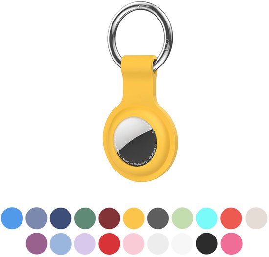 JUALL Sleutelhanger Geschikt voor Apple AirTag - Siliconen Houder, Hoesje, Hanger - Geel