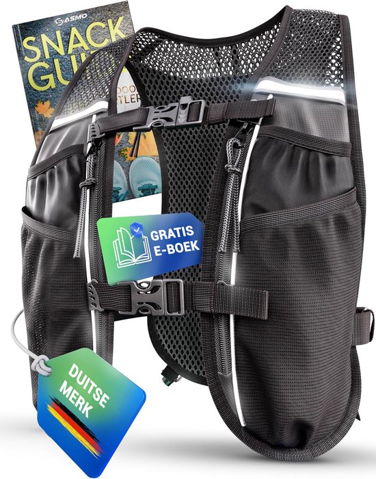SASMO® Loopvest Voor Dames En Heren, 5 L 1 X 500 Soft Flask Ultralicht 270 G Ademend Looprugzak 8 Zakken Drinkvest 1954774551