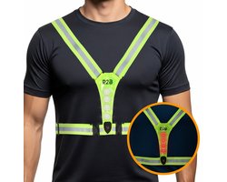 R2B Hardloopvest met Verlichting - Hardloopvest Oplaadbaar - USB-C kabel - Hardloop Verlichting aan Voor- en Achterkant - Reflecterend Running Vest - Hardloophesje - Neongeel