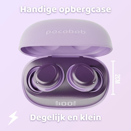 Écouteurs sans fil pocobob® Z - Purple Amatista - Écouteurs Bluetooth - ultra petits - écouteurs intra-auriculaires - avec microphone - aussi pour dormir - avec application pour iOS et Android