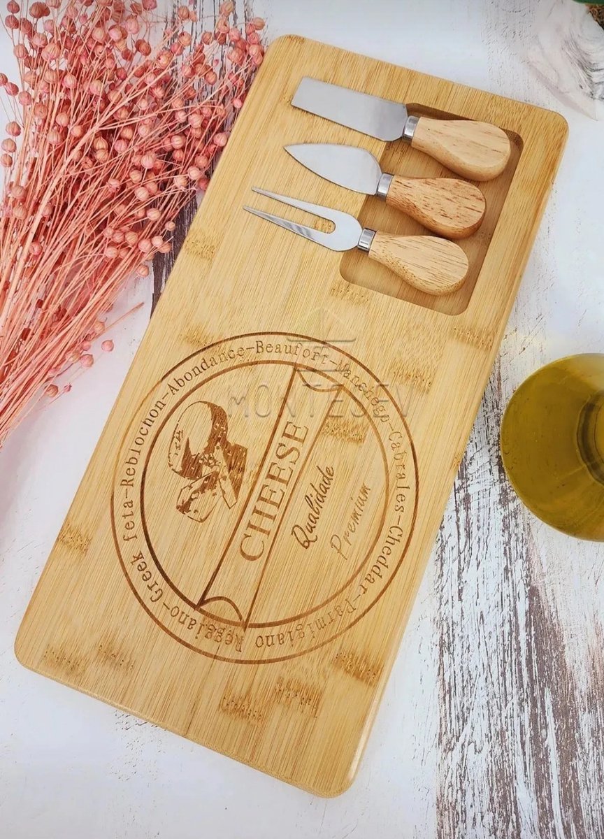 3 stuk - Complete Kaasplank Set – Bamboe Plank met 3 Messen - Perfect voor elke Borrel! — cadeau in Kookcadeaus - foto 3