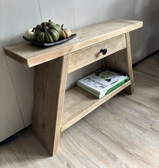 Tabouret en bois d'échafaudage - Banc - Avec étagère et tiroir - Bois usagé - Vieux bois - 70x19,5x47 cm