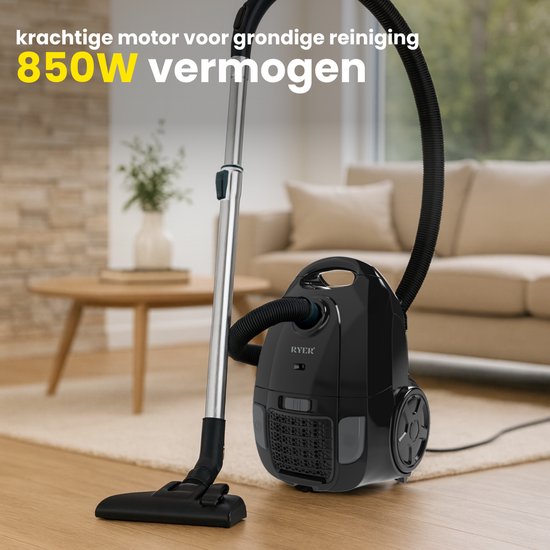 RYER - Stofzuiger met Zak - Krachtig 850W - Stil - 12m Actieradius - HEPA - Drie Mondstukken - Vacuum Cleaner - MotionPro Serie
