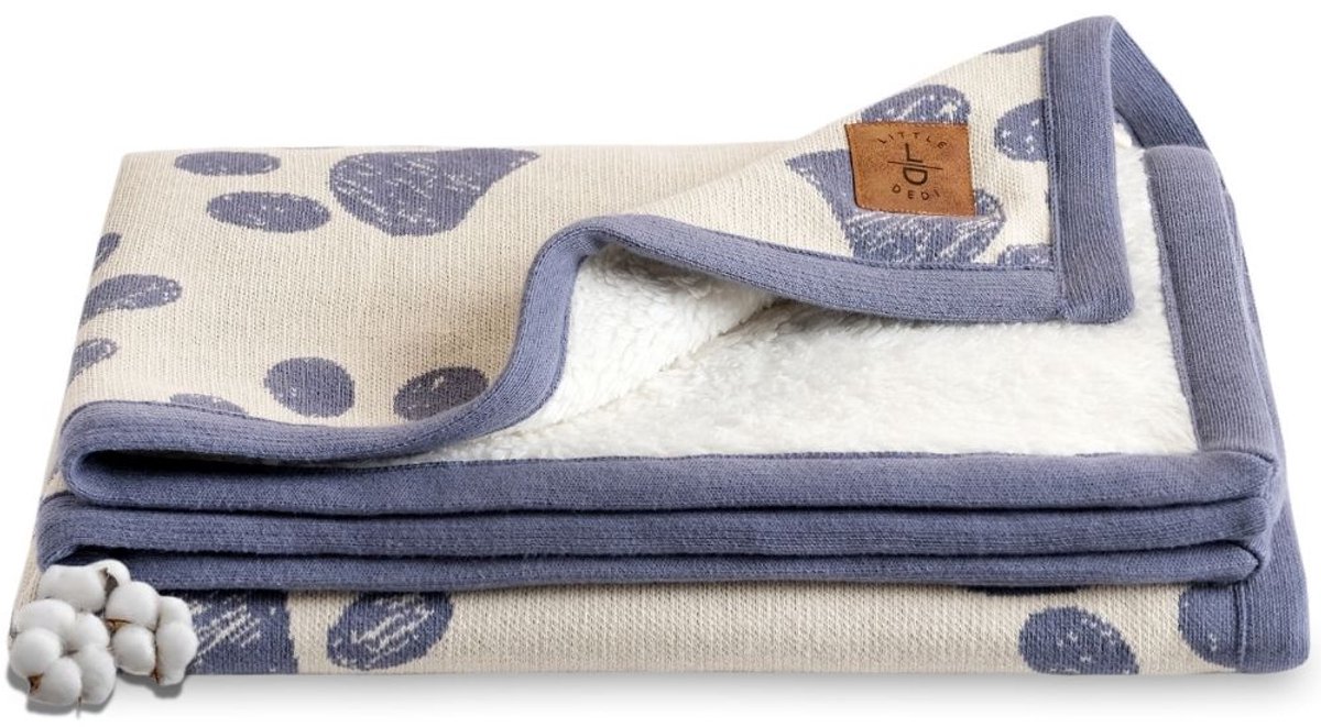 Trimita Organic Paw Gebreide Babydeken – Blauw – 75x95 cm – 100% Katoen