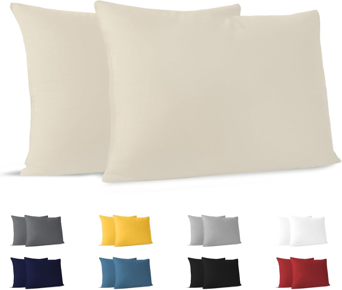 Famanu - Kussensloop (Set van 2) – Beige Katoen – Voor Kussens 50 x 70 cm – 100% Jersey Katoen – Beddengoed Dubbel Bed Kussensloop – Kussenbeschermer – Bestendig en Hypoallergeen