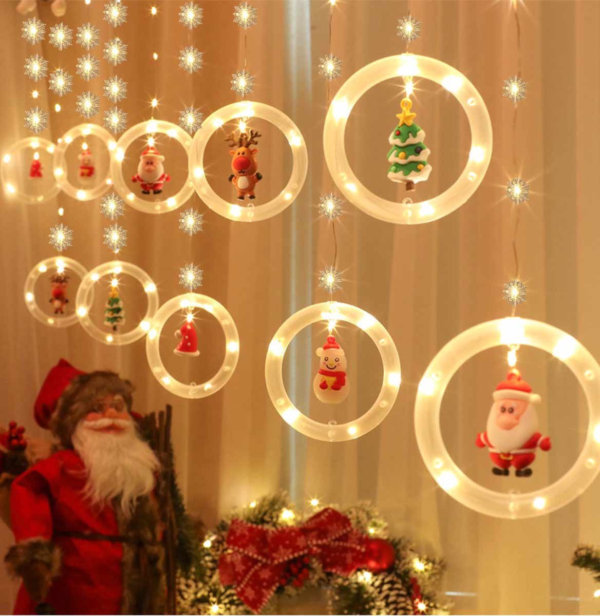 Meedeer LED Kerstverlichting-3 M-120 LED-Met afstandsbediening & haak - Lichtgordijn-Gordijnverlichting-Kerst Lichtslingers-USB-Vorm met Snowflakes & Kerstman &kerstboom-Warm wit licht-Sfeer Verlichting