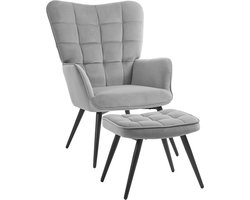 HOMCOM-Relaxsessel mit Fußhocker-Stahl, Polyester-73L x 77,5B x 98H cm-Hellgrau