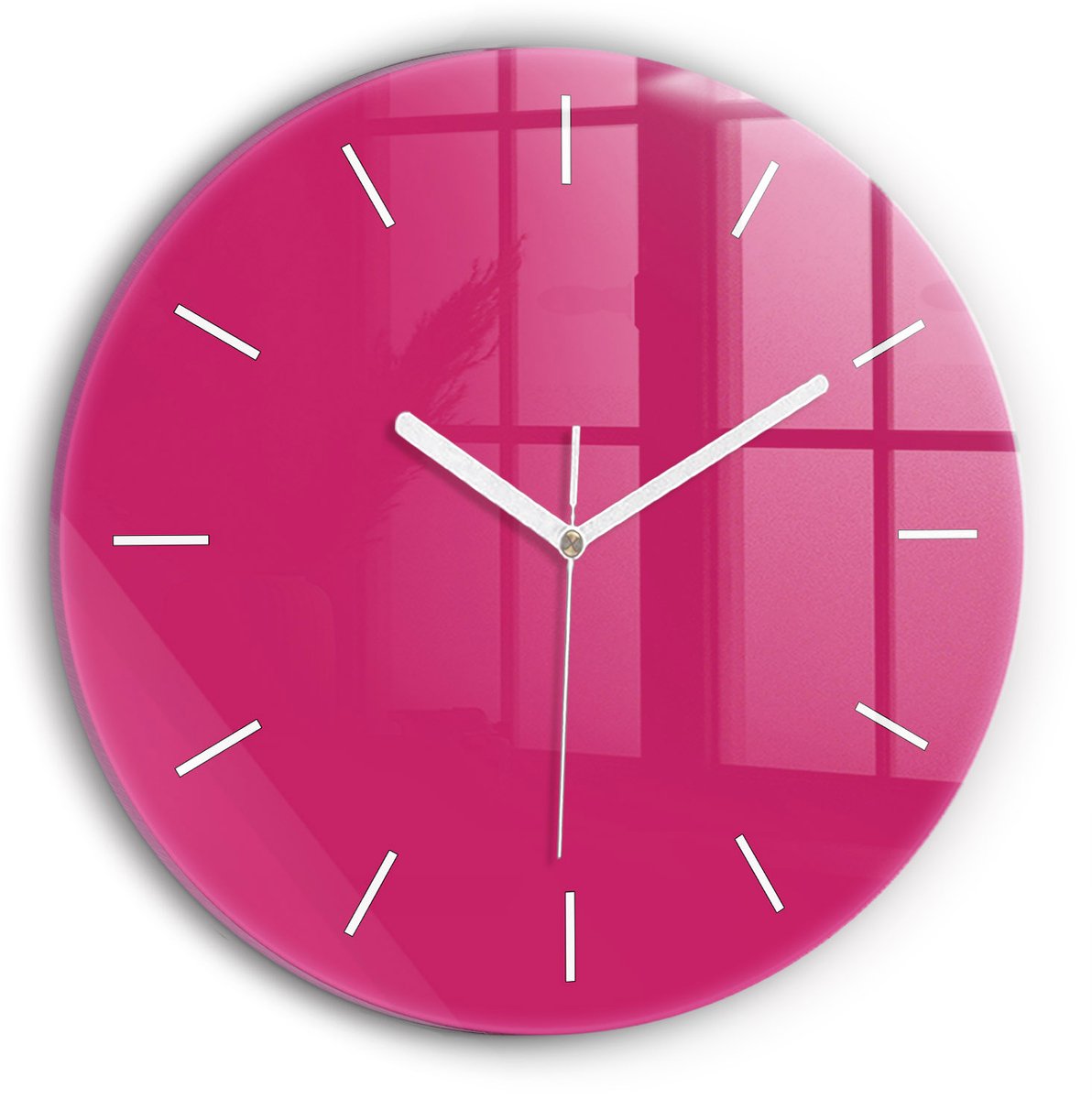 Wallfluent Wandklok - Roze Ronde Glazen Wandklok - 30 cm x 30 cm - Roze Wandklok - Witte Handen - Wandklok Zonder Cijfers - Wandklok Glas Woonkamer - Ronde Glas Klok - Scandinavisch Wandklok - Ronde Glazen Klok