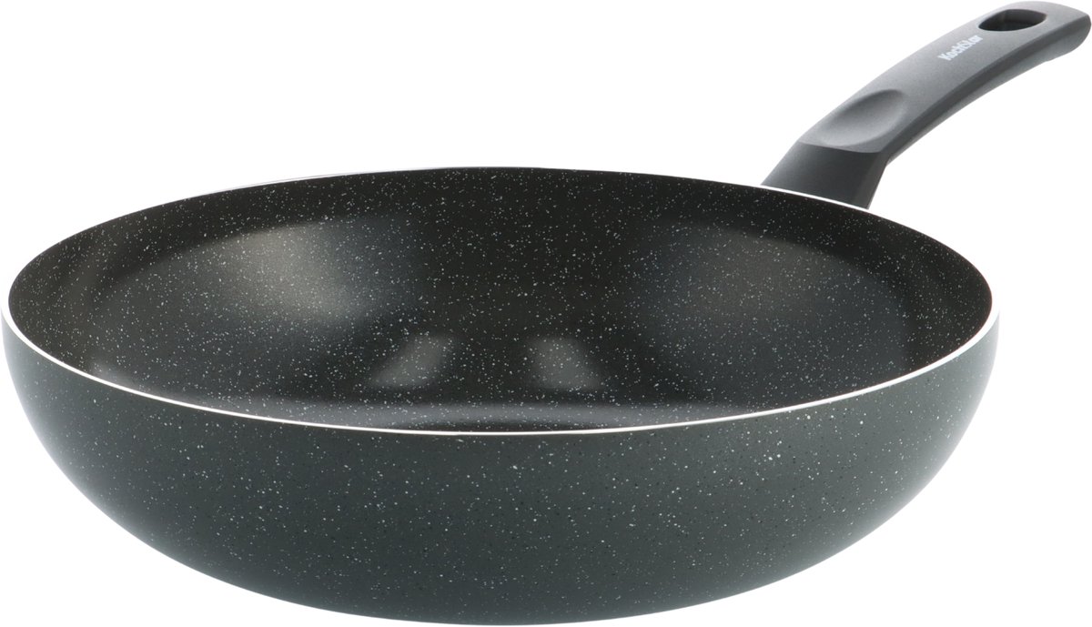 Kochstar Stein Keramische Wokpan - Zonder deksel - 28cm - 3.57L- PFAS-vrij - Inductie wokpan - Inductie pan - Keramische anti-aanbaklaag - Koelgreep - Ovenbestendig tot 130° C - Graniet