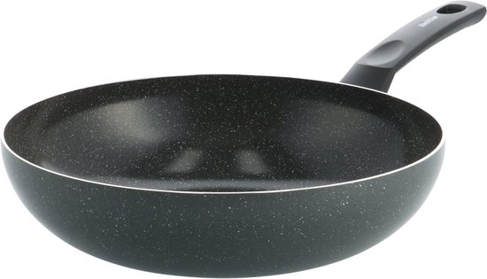 Kochstar Stein Keramische Wokpan - Zonder deksel - 28cm - 3.57L- PFAS-vrij - Inductie wokpan - Inductie pan - Keramische anti-aanbaklaag - Koelgreep - Ovenbestendig tot 130° C - Graniet