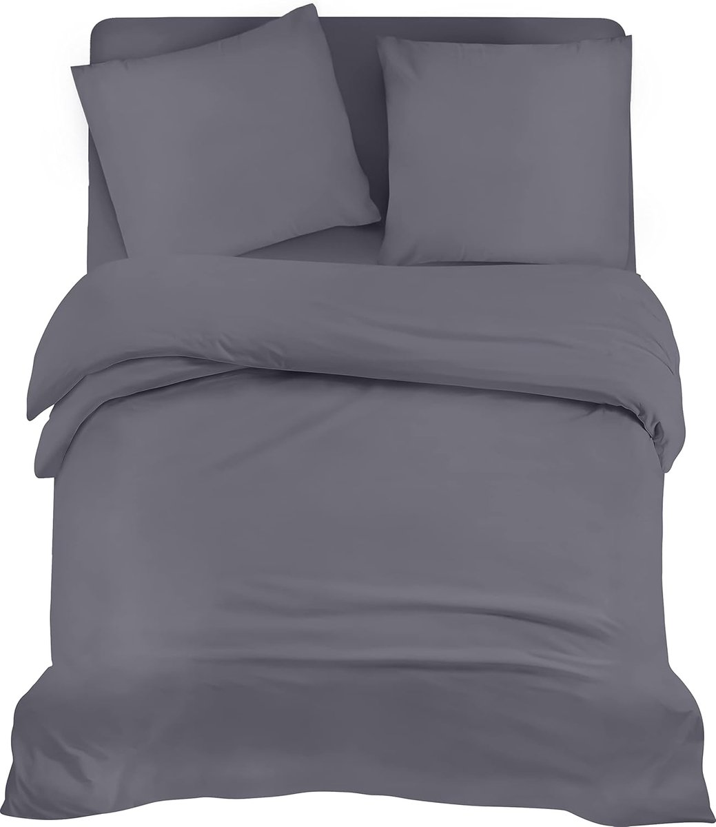 Azalia Beddengoed set - Geborsteld Microvezel Polyester - Dekbedovertrek (200x200cm), Hoeslaken (140x200cm) met Kussenslopen (80x80cm), Grijs