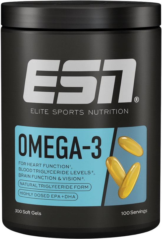 ESN Omega-3, 300 Capsules, 100 Porties - Hooggedoseerd EPA & DHA - 1200 mg EPA & 900 mg DHA per Portie - Waardevolle Visolie