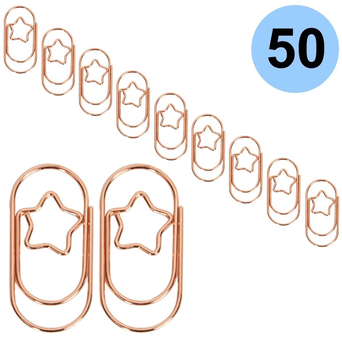 Fako Bijoux® - 50x Mini Paperclip Ster Rosé Goud - Rosé Goudkleurige Sterren Paperclips - Clip Ster Rosé Goud - Sluitclip - Paperclip - Papierklem - Cadeauverpakking - Trouwen - Geboorte - 50 Stuks