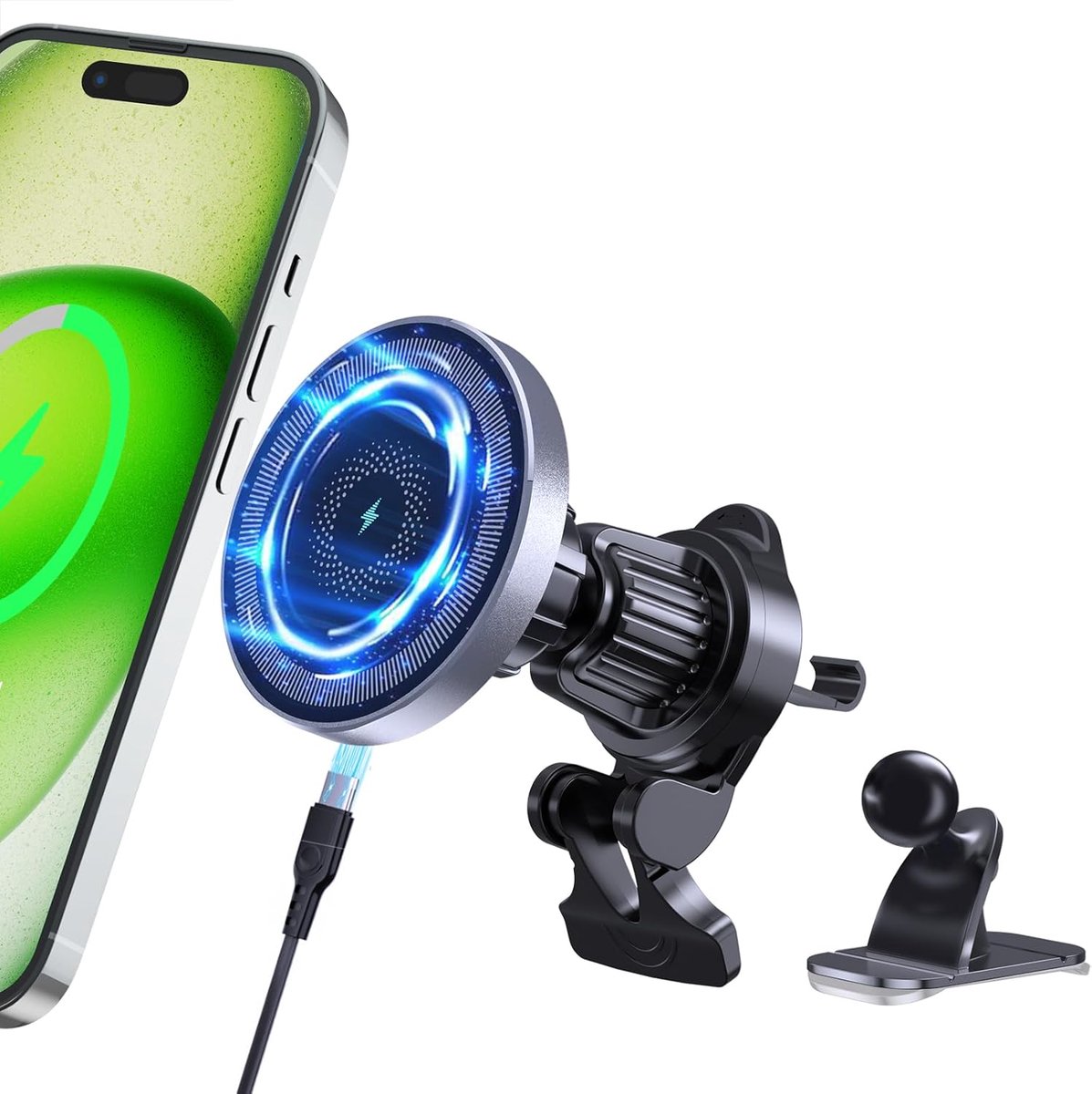 MANKIW -Telefoonhouders Auto met Draadloze Oplader-Autohouder Magnetisch-Magnetische Draadloze Oplader 15W-Draadloos Opladen Mag-safe-Compatibel met iPhone serie 16/15/14/13/12-Mag-safe Oplader voor Auto's