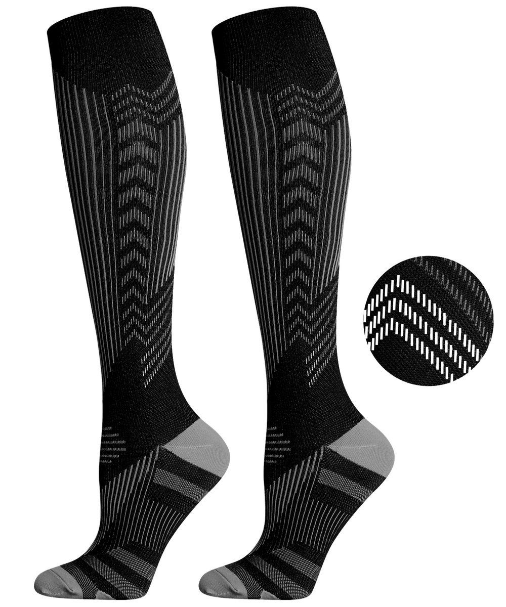 KANGKA Compressiekousen 20-30 mmHg maat S/M – Hardloopsokken, Wandelsokken & Steunkousen met Reflecterend Effect
