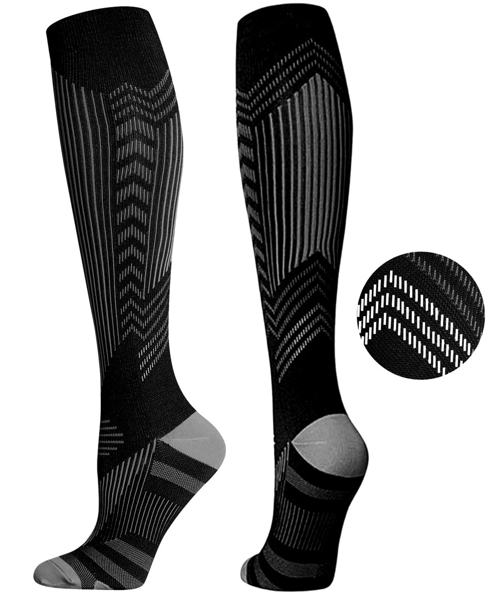 KANGKA Compressiekousen 20-30 mmHg maat L/XL – Hardloopsokken, Wandelsokken & Steunkousen met Reflecterend Effect