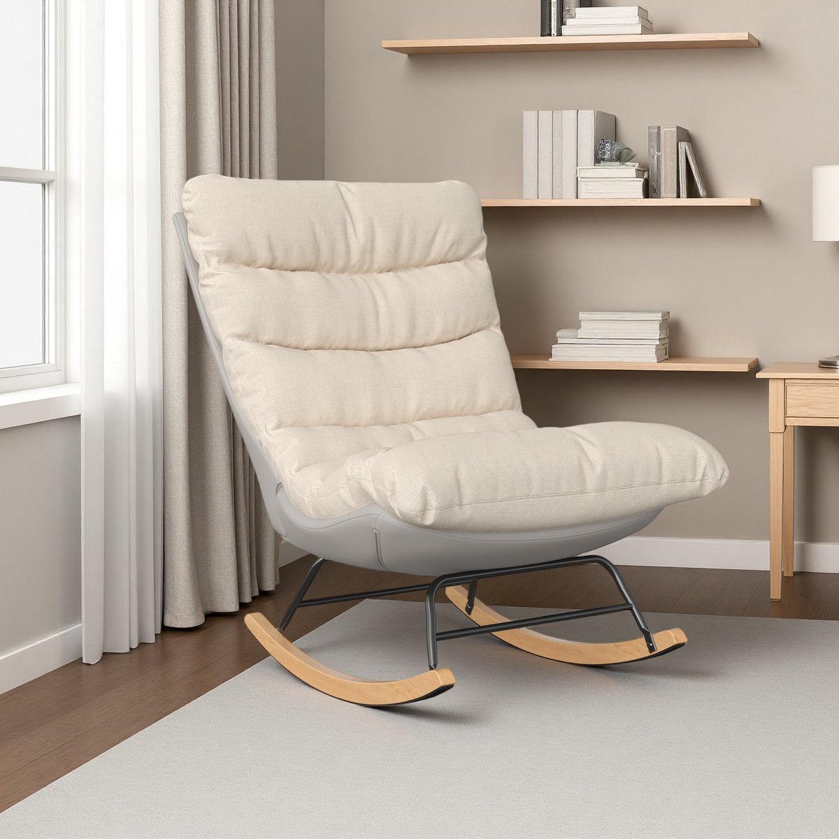 Schommelstoel, schommelstoel, relaxstoel, draagvermogen 120 kg, ,Comfortabele Relaxstoel met Houten Onderstel
