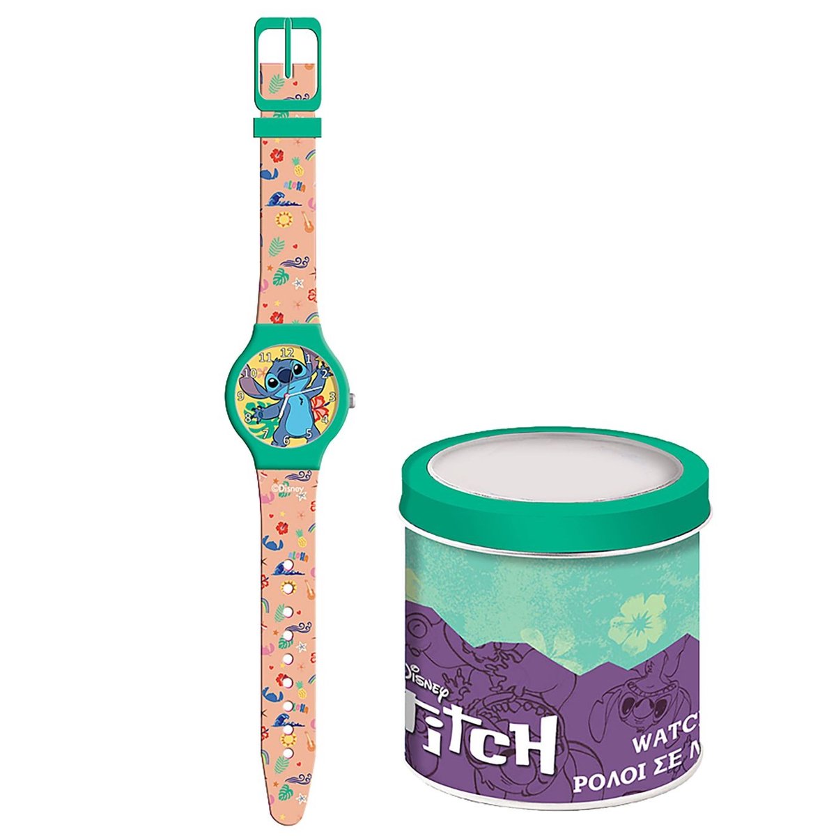 Disney Stitch Kinderhorloge - Analoge Horloge met Silicone Band - In Luxe Blikverpakking - Cadeau voor Kids