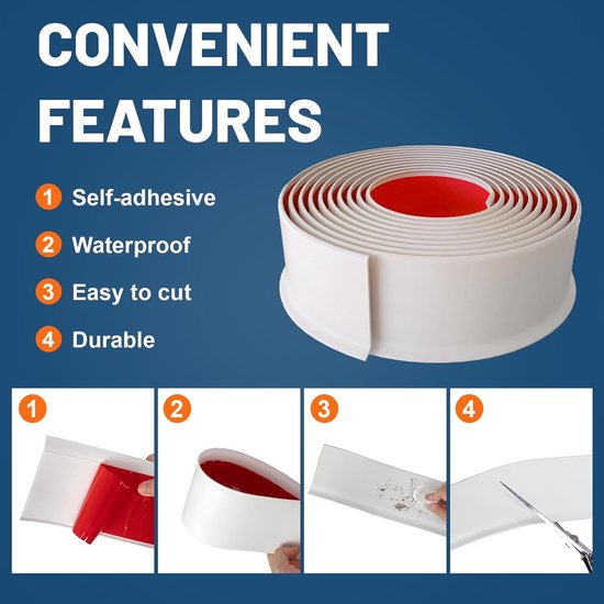 VUTYNKO Plint zelfklevend, 5 m, 50 x 20 mm, flexibele zachte plint zelfklevend, pvc-randbescherming, zelfklevende strips, wit, perfecte hechting op muren voor keuken, woonkamer, badkamer