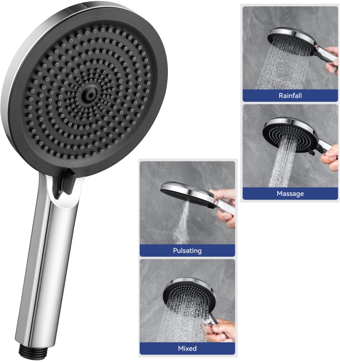 Auralum max Douchekop - Regendouche - Wellness - 4 Sproeistanden - Hoge Druk - Betere Huid - Handdouche - Luxe Moderne Handdouche - Zwart