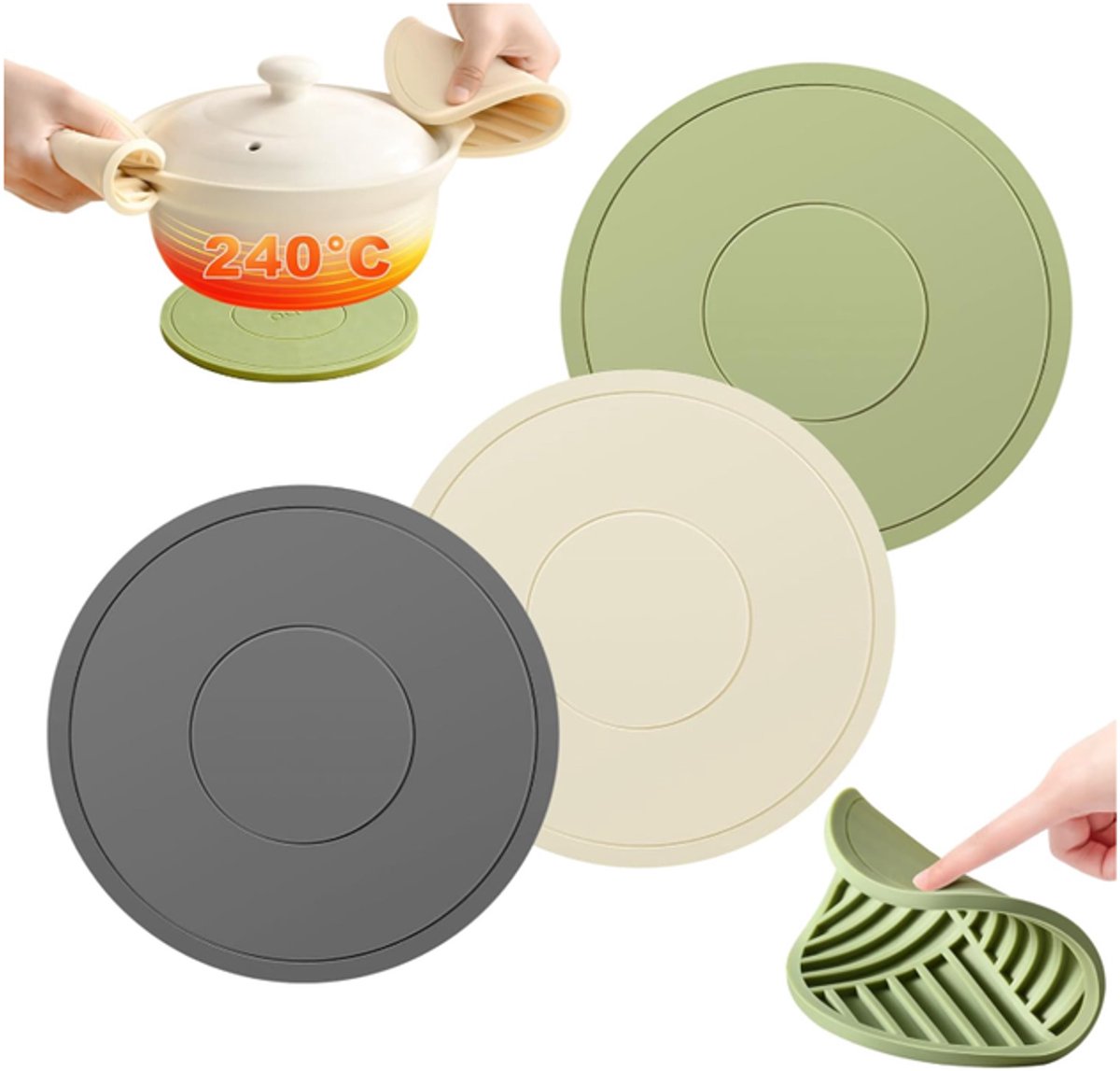 3 siliconen onderzetters - inductie beschermer - Panbeschermers - 16 cm rond - antislip